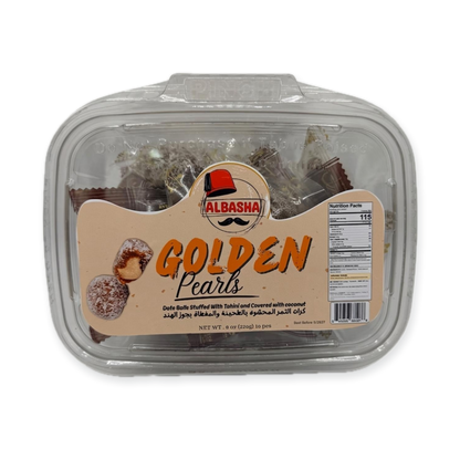 Golden Pearls Date Balls - Healthy Dessert Treats Stuffed With Tahini & Rolled In Coconut