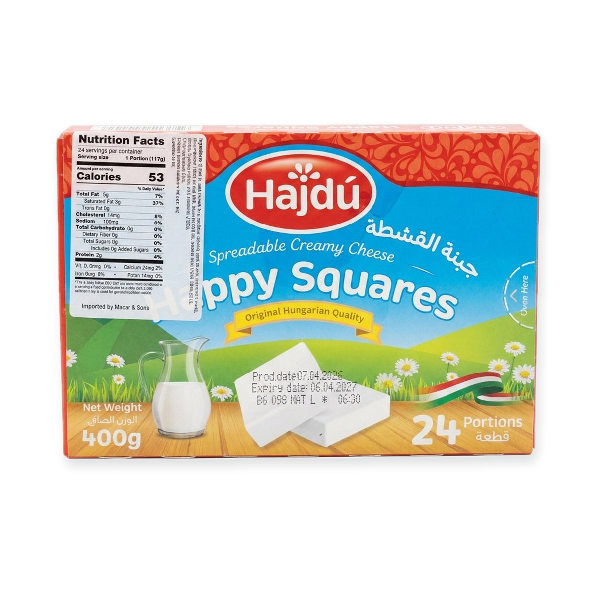 Hajdu Spreadable Creamy Cheese Squares 400g - 24 Portions