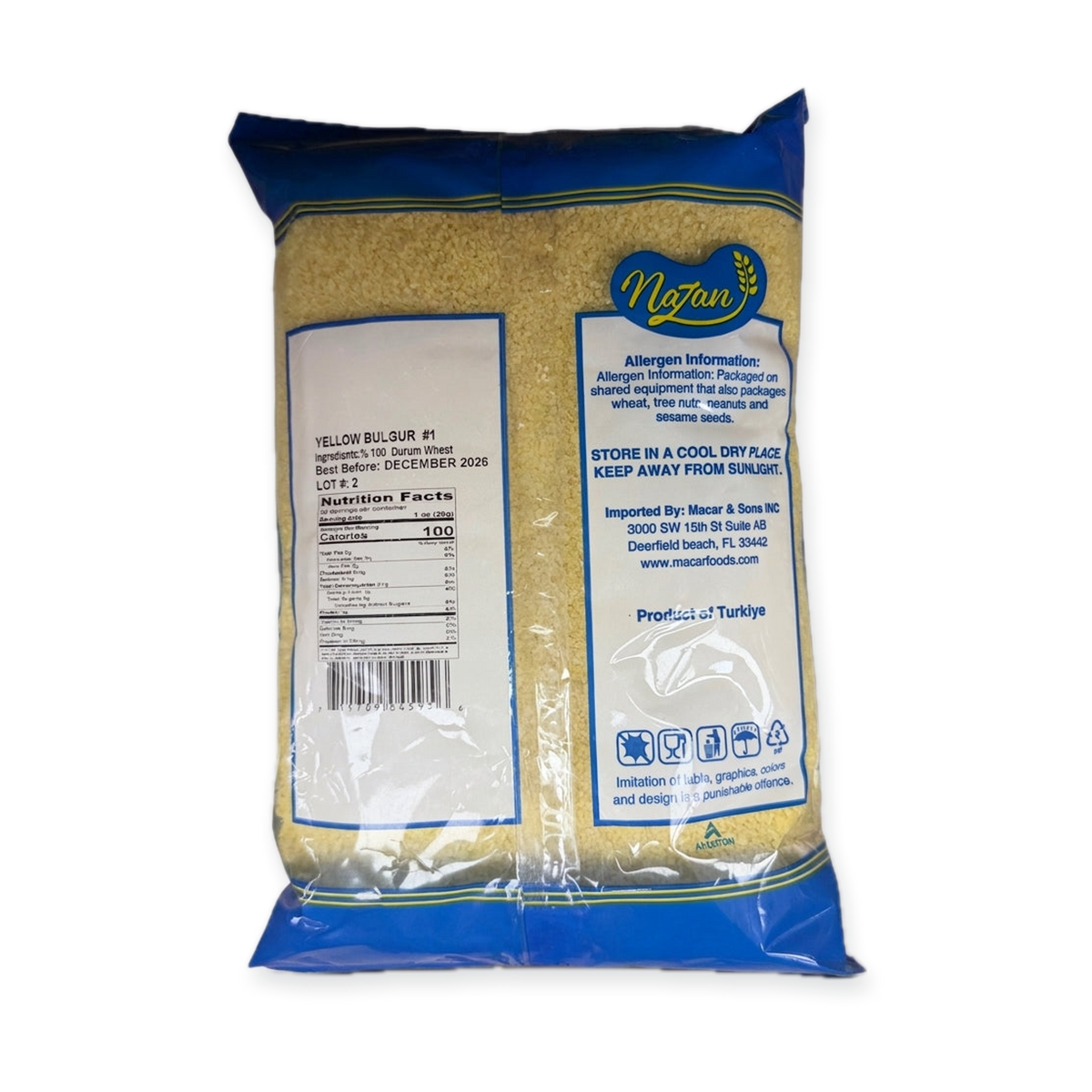Nazan Yellow Bulgur #1 2 lbs - Premium Turkish Fine Cracked Wheat