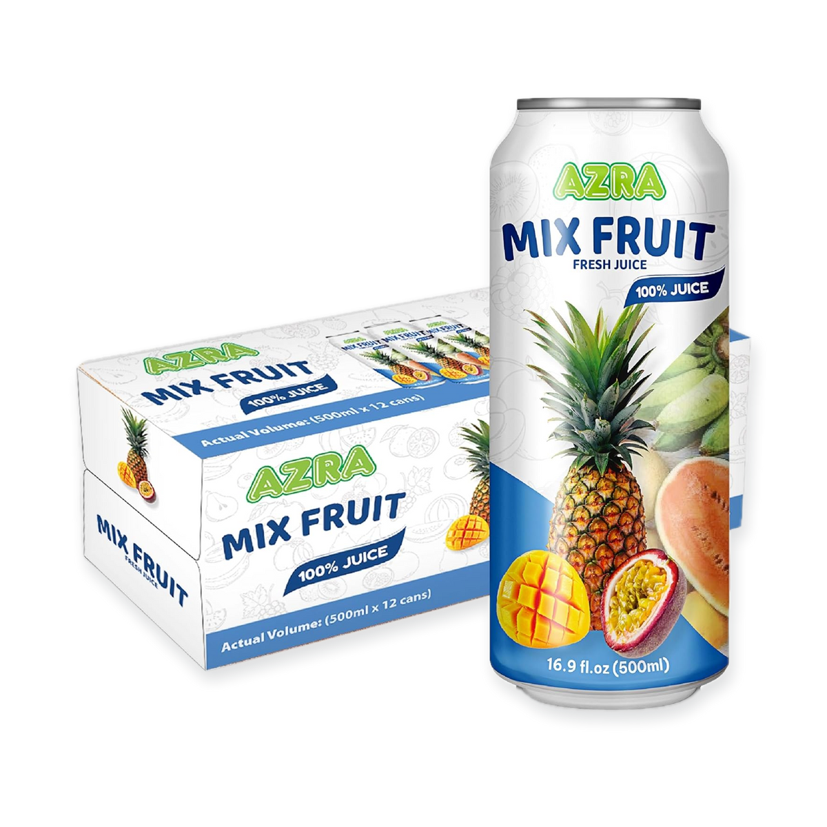 AZRA 100% Juice – 500ml Cans, Zero Sugar Beverages for  Kids & Adults