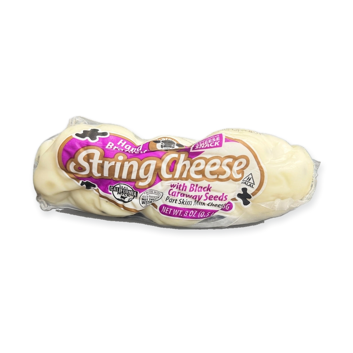Hand Brand String Cheese with Black Caraway Seeds 8 oz - Part Skim Mozzarella