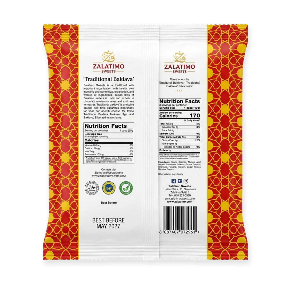 Zalatimo Sweets Assorted Traditional Baklava 5.29 oz - Premium Pistachio, Walnut & Cashew