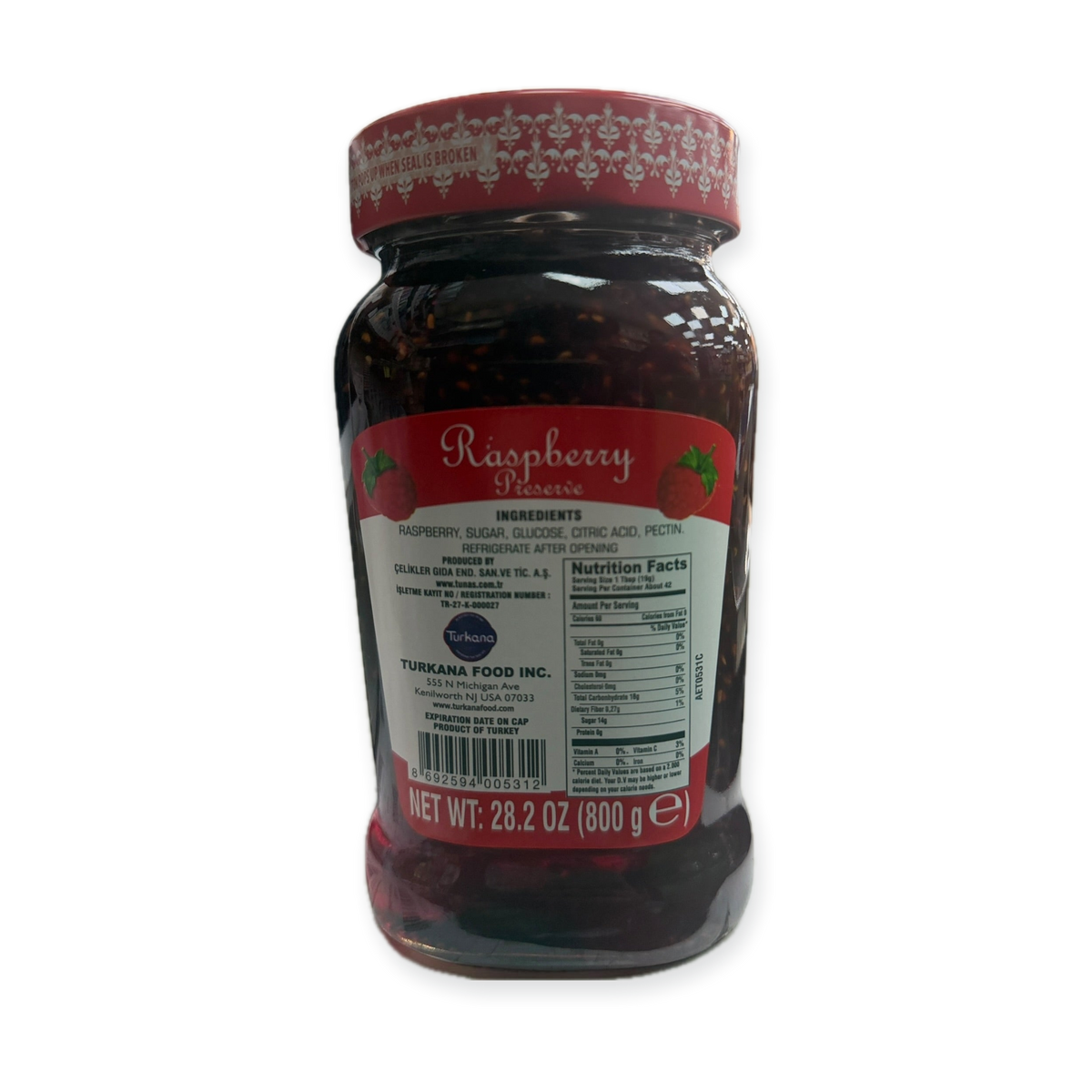 Tunas Raspberry Preserve 800g - Turkish Fruit Spread Jam