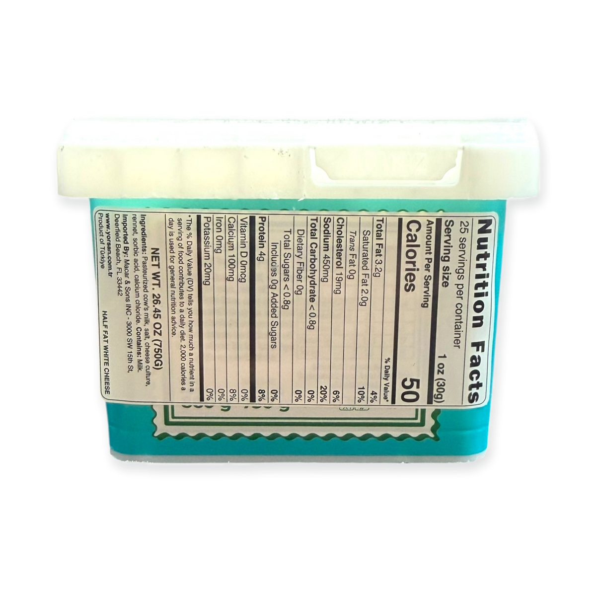 Yorsan Half Fat White Cheese 750g - Creamy, Healthy Snack Option, Perfect for Cooking and Salads