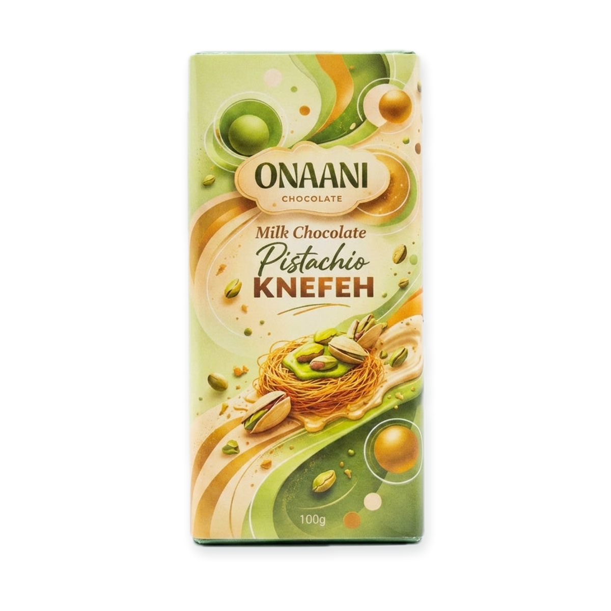 Onaani Milk Chocolate Pistachio Knefeh 100g - Lebanese Fusion Bar