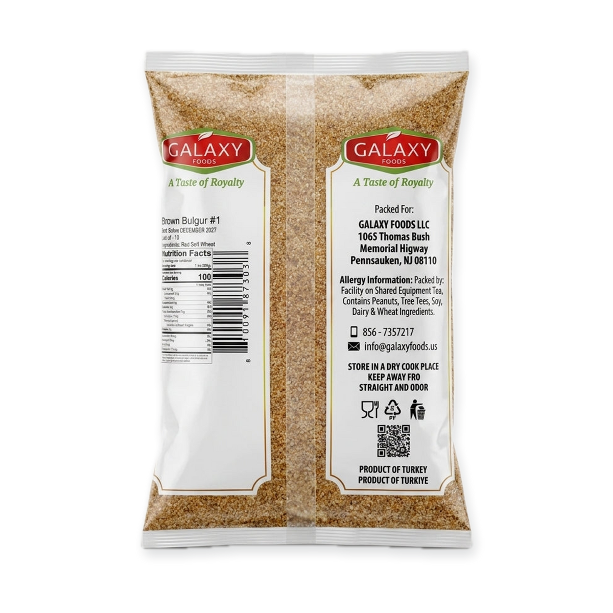 Galaxy Foods Brown Bulgur #1 2 Lbs - Fine Cracked Wheat Grain