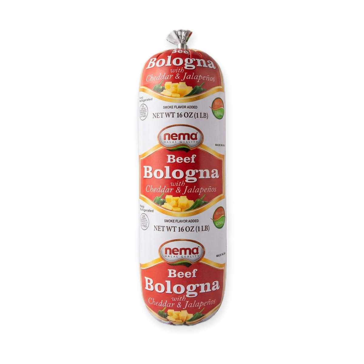 Nema Beef Bologna with Cheddar & Jalapeños 16 oz - Halal Smoked