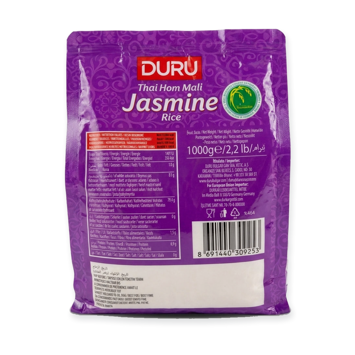 Duru Thai Hom Mali Jasmine Rice 1000g - Premium Thai Long Grain
