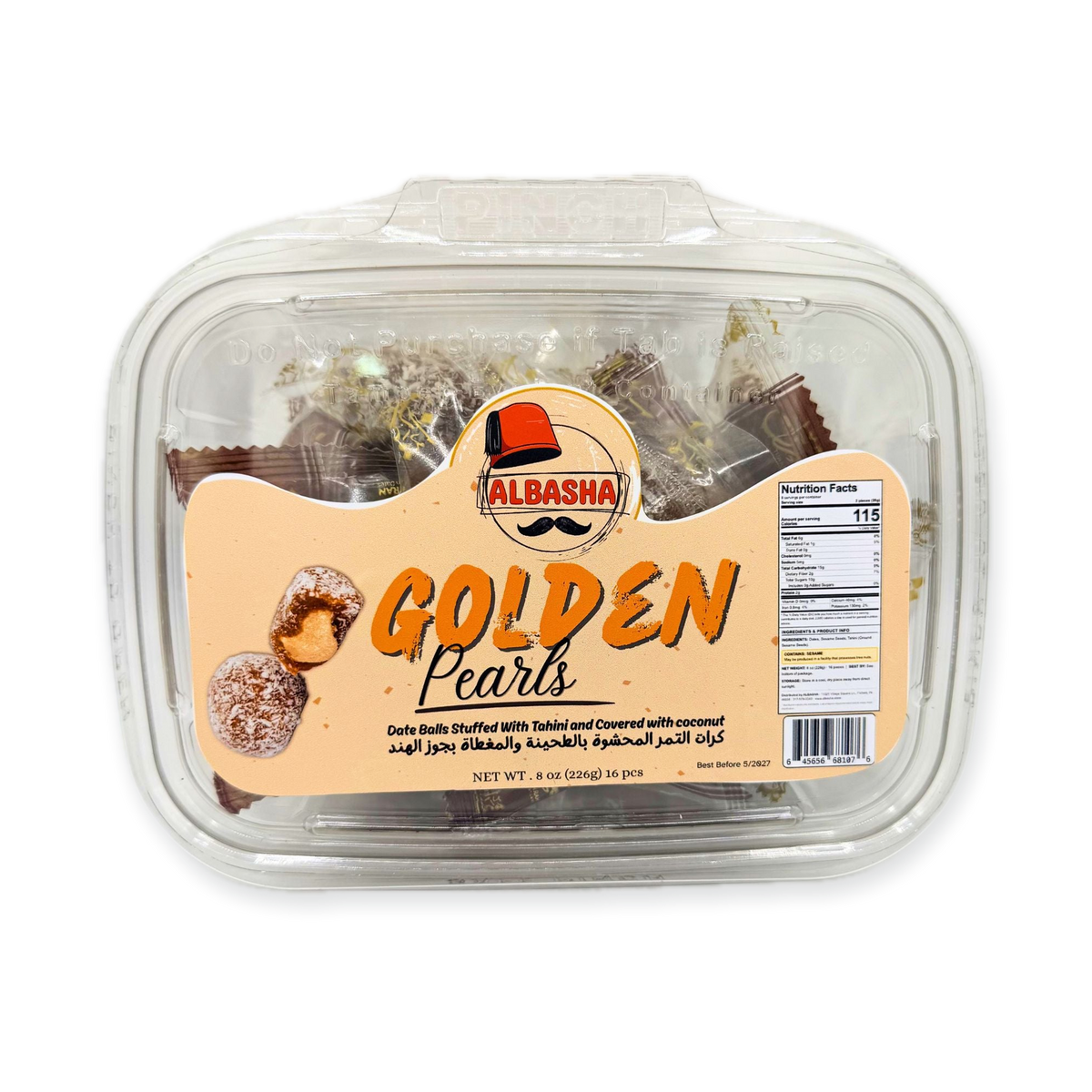 Golden Pearls Date Balls - Healthy Dessert Treats Stuffed With Tahini & Rolled In Coconut