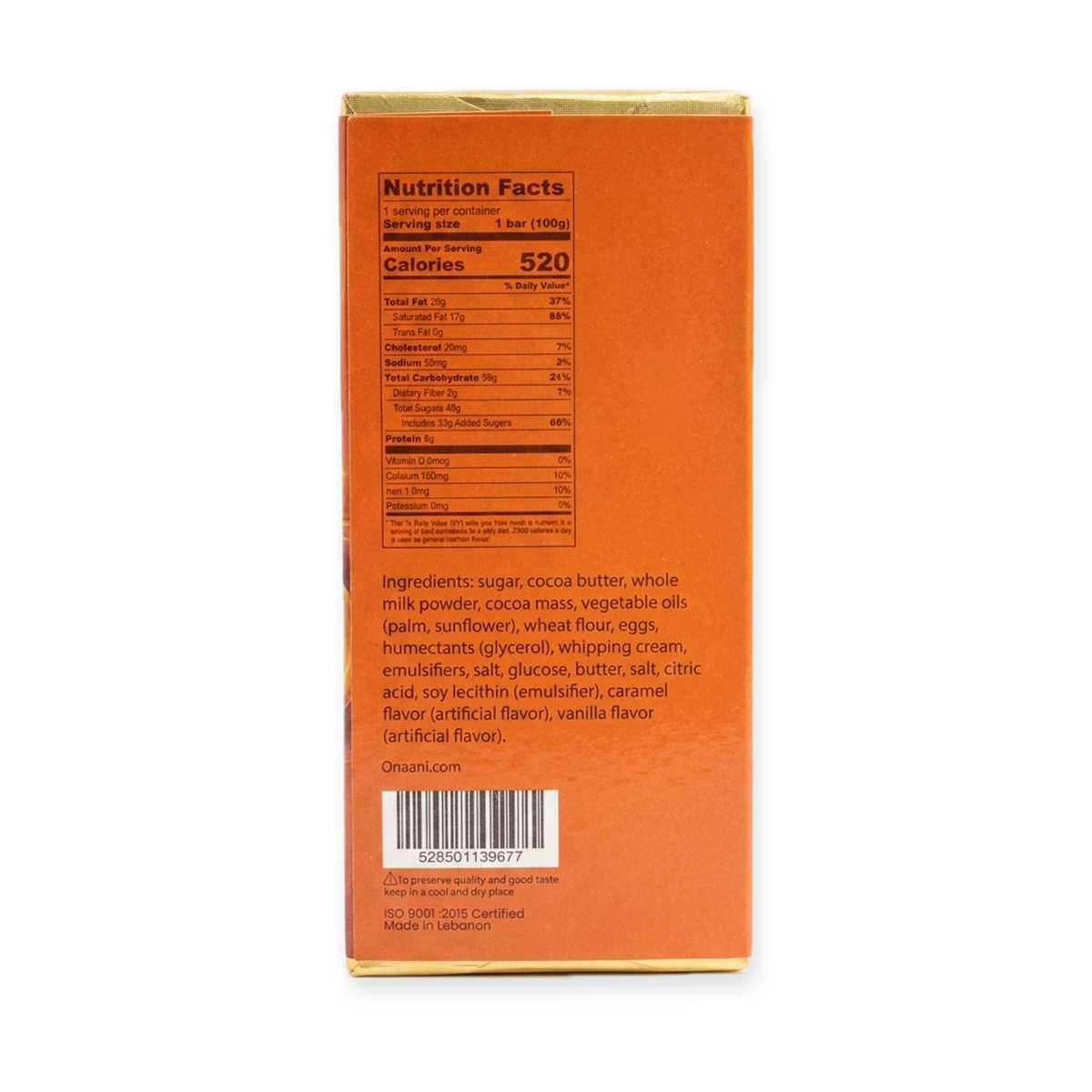 Onaani Milk Chocolate Brownie Caramel 100g - Premium Lebanese Treat