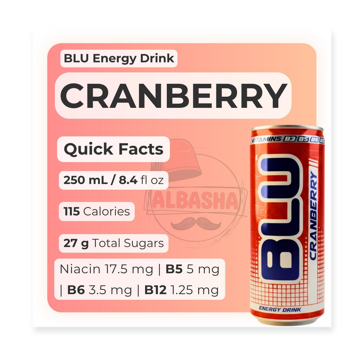 BLU DAY Cranberry Energy Drink 250ml Can
