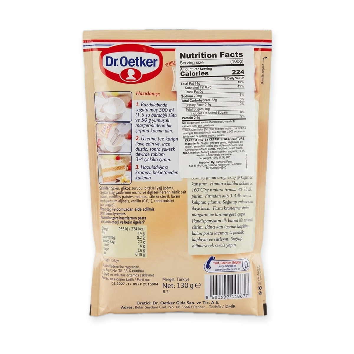 Dr. Oetker Pasta Kremasi Vanilinli 130g - Vanilla Cake Cream