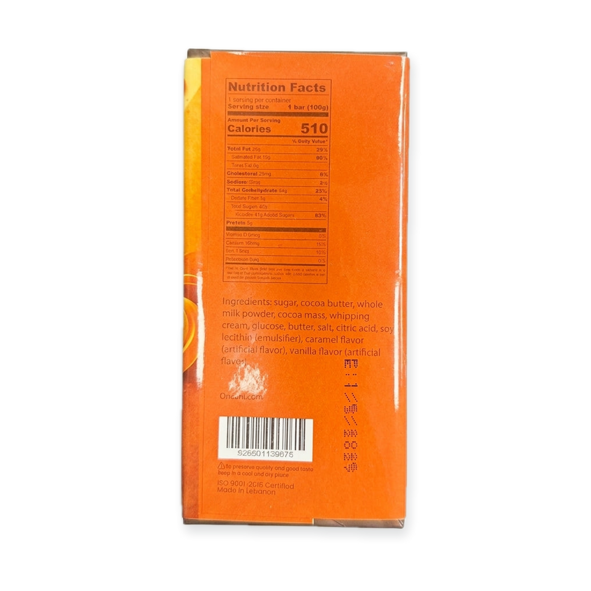 Onaani Milk Chocolate Caramel 100g - Premium Lebanese Chocolate Bar