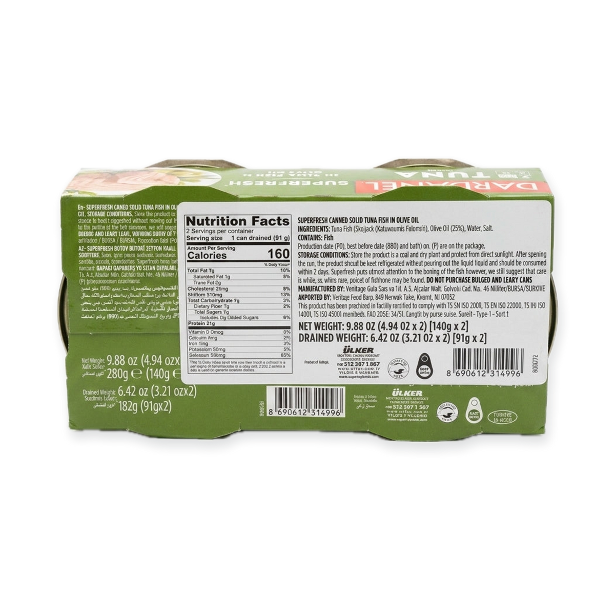 SuperFresh Tuna Fish in Olive Oil 9.88 oz (2x140g) - High Protein