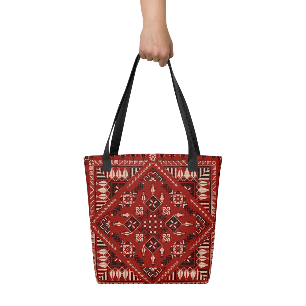 Spacious Tote Bag – Vibrant Red Art Pattern