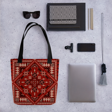 Spacious Tote Bag – Vibrant Red Art Pattern