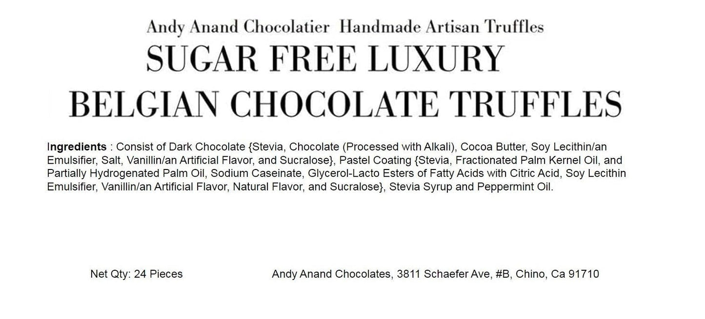 Andy Anand Belgian Sugar Free Chocolate Truffles Gift Box – 48 Pc Handcrafted, Gluten-Free, Diabetic-Friendly European Chocolate, 60% Chocolate (Cocoa Butter)
