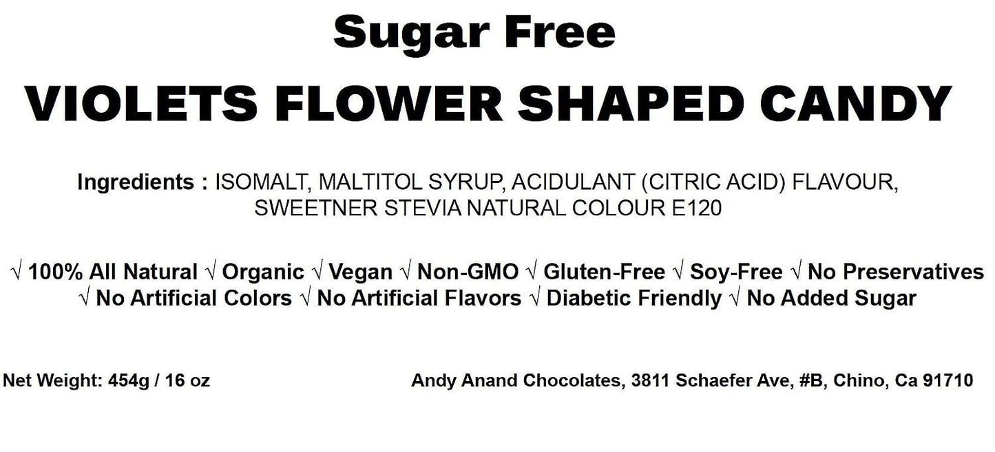 Andy Anand 150 Pc Sugar Free Violets, A Typical Old Candy Dragée Shaped Like A Flower Of Five Petals Made With The Essence Of Violet, Sugar Free Hard Candy - Made in Europe 3.5 Oz - 3 Pack