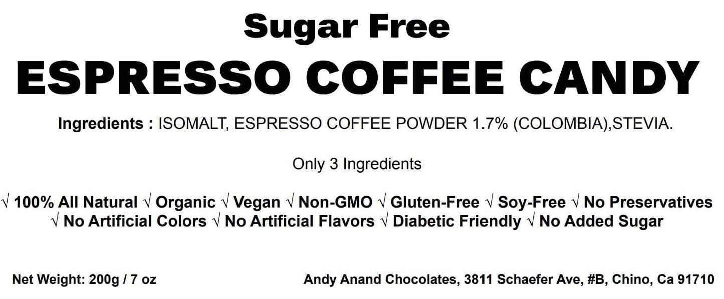 Sugar Free Coffee Candy at Andy Anand Chocolatier - Made in Europe Gluten Free & Diabetic Friendly Coffee Candy, With Real Unique Flavor Hard Candy Individually Wrapped (60 Pcs, 7 Oz)