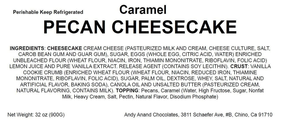 Andy Anand Caramel Pecan Cheesecake, 9-Inch, 2.8 lb – Freshly Baked, Real California Cream Cheese, No Preservatives, Birthday & Holiday Gift