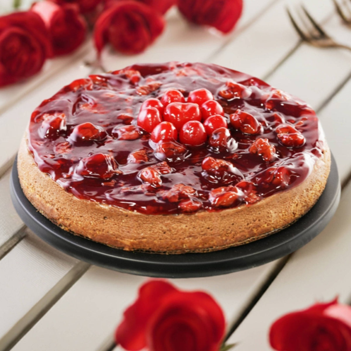 Andy Anand Chocolate Cherry Cheesecake, 9-Inch, 2.8 lb – Real Chocolate Truffles, California Cream Cheese, No Preservatives, Birthday Gift