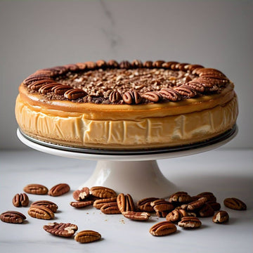 Andy Anand Caramel Pecan Cheesecake 9" | Freshly Baked, All-Natural Homemade Style Cheesecake Near Me Bakery (2.8 lbs)