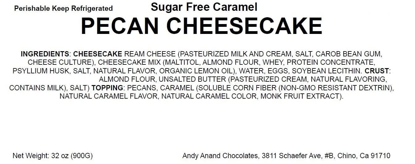 Andy Anand Delicious Sugar Free & Gluten Free Caramel Pecan Cheesecake 9" - All Natural Ingredients, Best Heavenly Creamy Sugar free Cheesecake Near Me For Celebrations & Dessert Lovers (2.8 lbs)