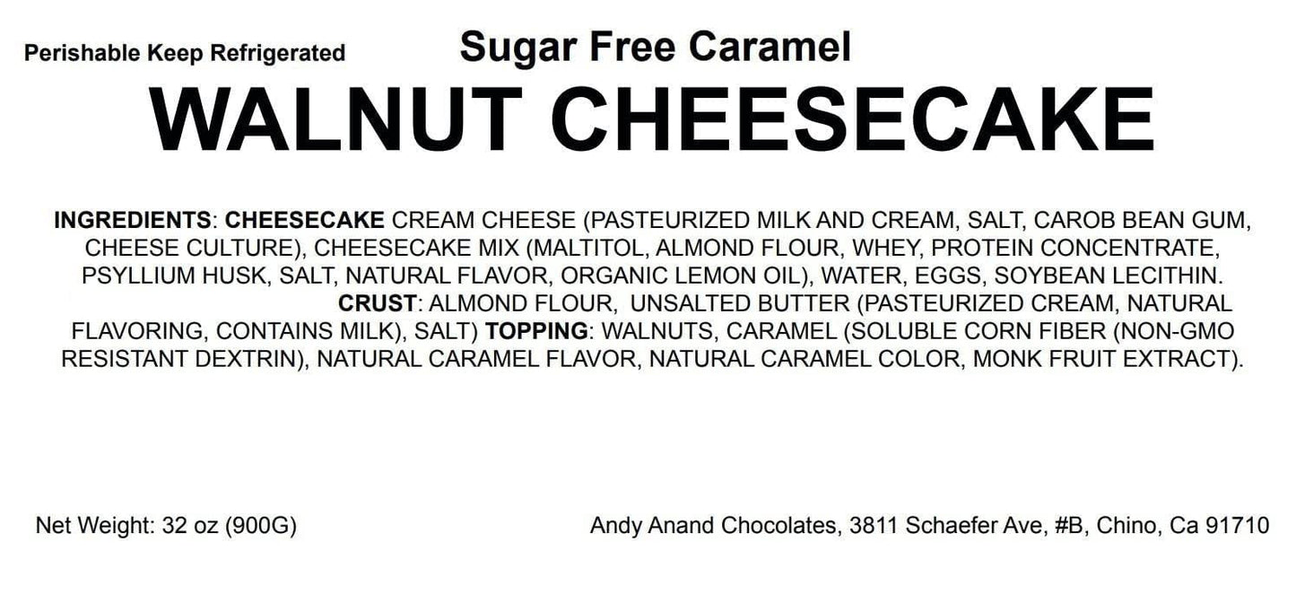 Andy Anand Gluten Free Sugar Free Caramel Walnut Cheesecake 9" - Natural Ingredients, Fresh Delicious Best Cheese Cake Near Me For Celebrations & Healthy Diabetic Dessert Lovers (2.6 lbs)