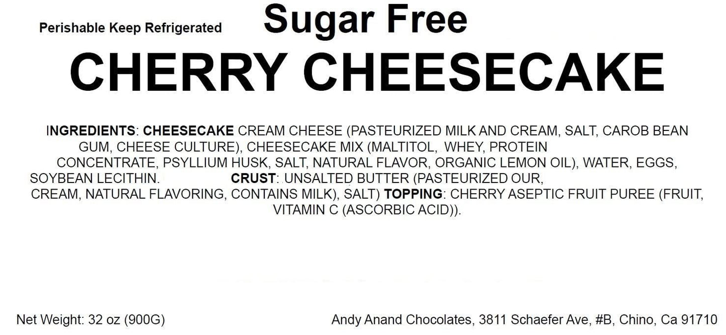 Andy Anand Delicious Gluten Free Sugar Free Cherry Cheesecake 9"- Freshly Baked, Best Cheese Cake Near Me For Celebrations & Dessert Lovers (3.4 lbs)