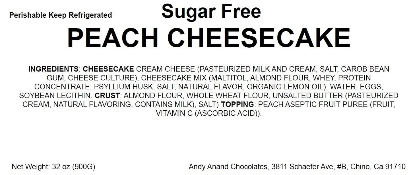 Andy Anand Sugar-Free Peach Cheesecake, 9-Inch, 2.6 lb – Diabetic-Friendly, Delicious, Fresh California Cream Cheese, Birthday Gift Box