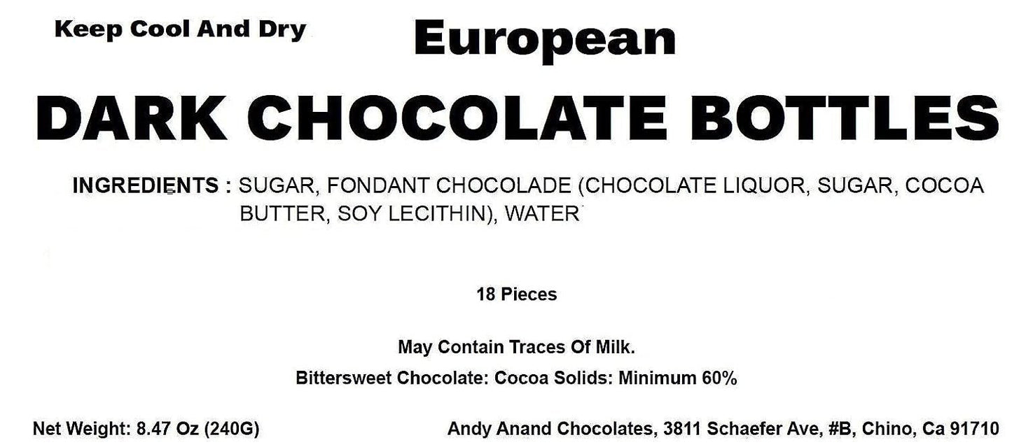 Andy Anand Gourmet Chocolate Liquor Cordials Bottles – European Dark Chocolate, Non-Alcoholic Liquor-Filled Assortment, 60% Cocoa Butter, Gift Box
