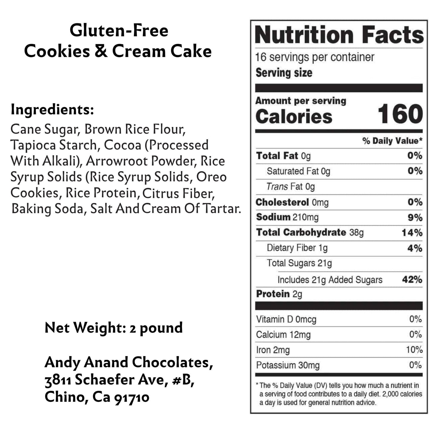 Andy Anand Exquisite 9" Gluten Free Cookies & Cream Cake Made Fresh Daily, Classic Cake Delivery - Freshly Baked and Delivered to Your Doorstep - 2 lbs