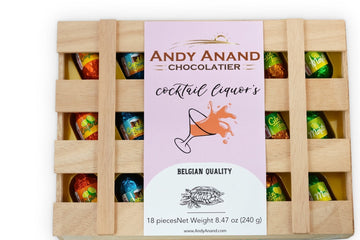 Andy Anand European Cocktail Dark Chocolate Bottles – 18 Pc Vegan 60% Cocoa, Mojito, Limoncello, Gin Tonic, 11.5 Oz Gift Box