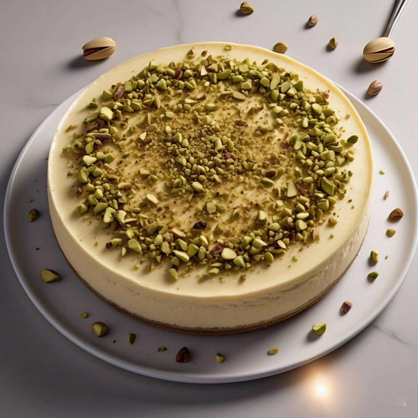 Andy Anand Caramel Pistachio Cheesecake, 9-Inch, 2 lb – Freshly Baked, Real California Cream Cheese, No Preservatives, Birthday Gift Box