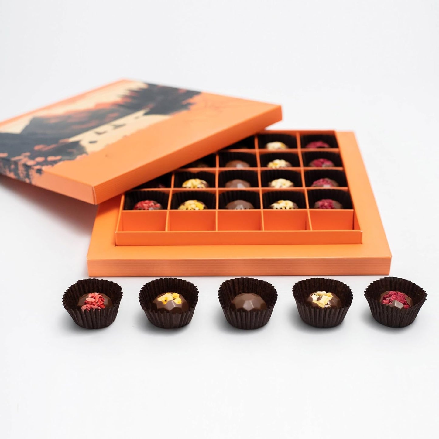 Andy Anand Belgian Chocolate Truffles – 25 Pcs Gift Box with Mango, Pistachio, Pineapple, Raspberry & Strawberry, Made with 60% Rich Belgian Chocolate – Decadent Gourmet Treats (8 Oz)