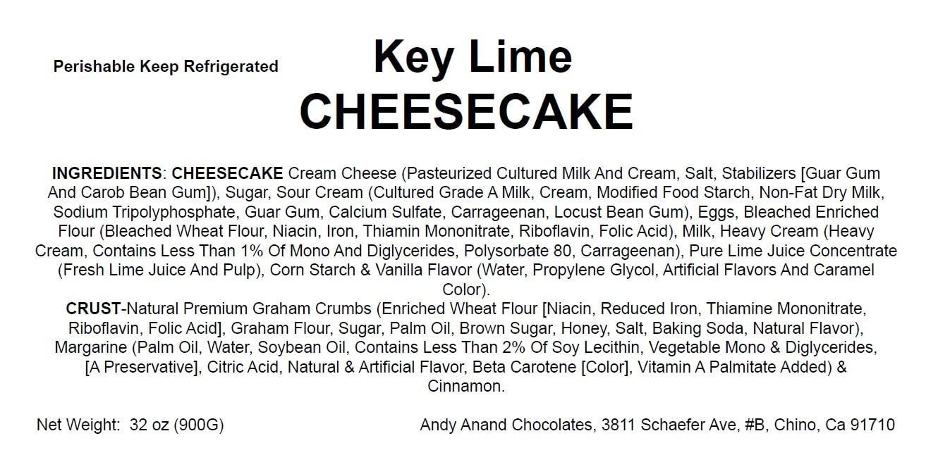 Andy Anand Key Lime Cheesecake 9" Freshly Baked Homemade Cheesecake Near Me Bakery, Made with Fresh Ingredients! (2 Lbs)