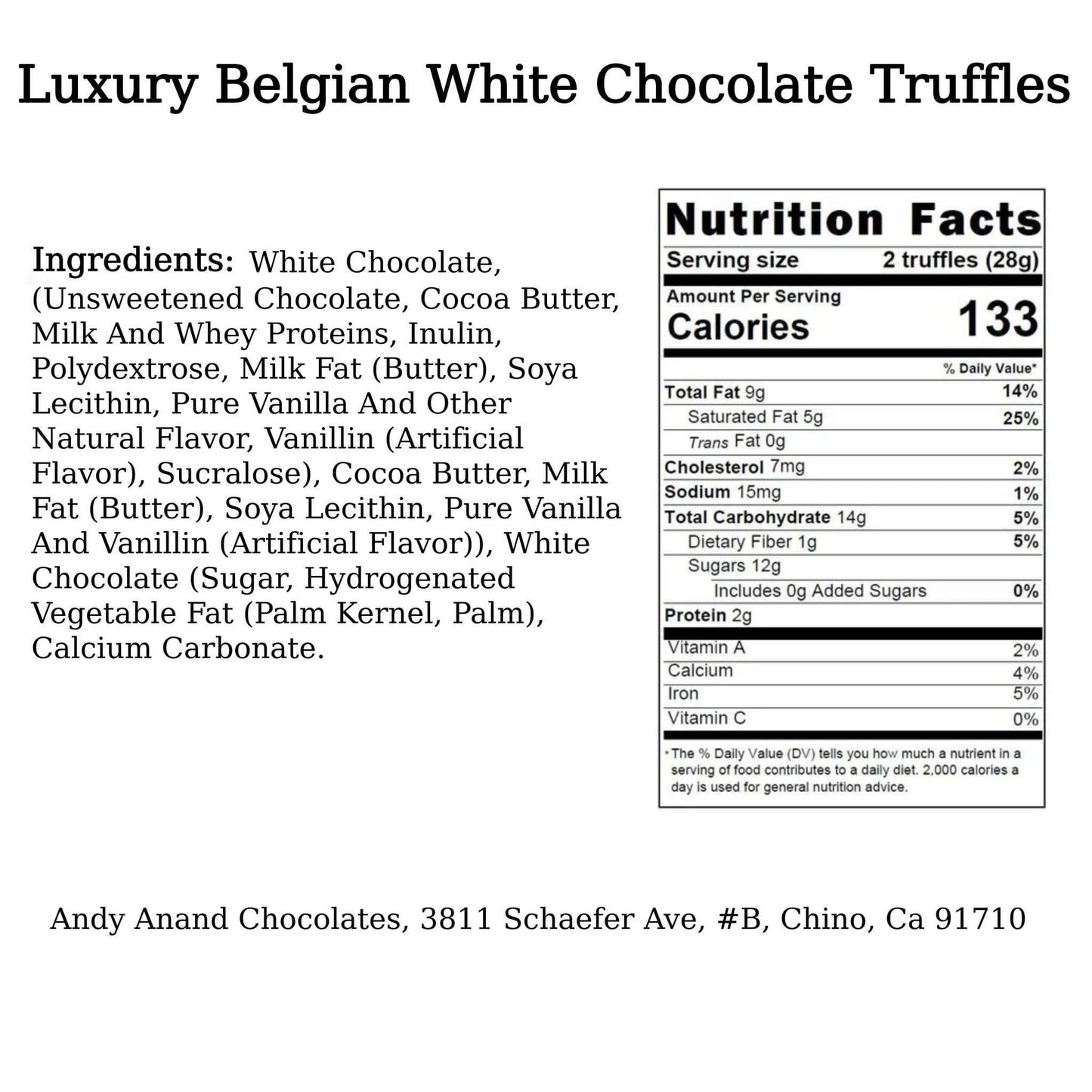 Andy Anand 24 Pc Premium Belgian White Chocolate Truffles – Gourmet Ganache Filled Luxury Gift Box, Crafted with 60% Chocolate (Cocoa Butter)