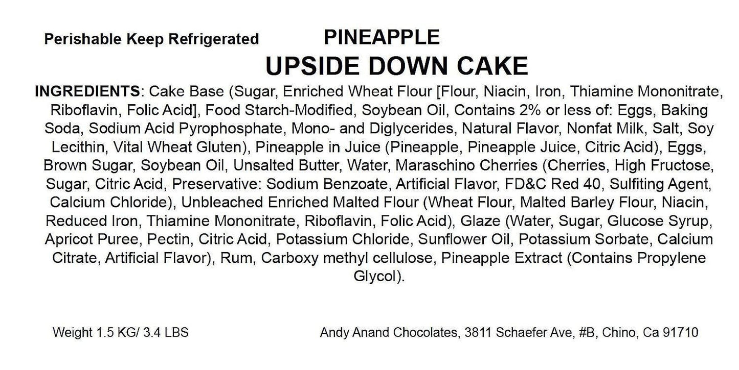 Andy Anand Traditional Pineapple Upside Down Cake 10" - Freshly Baked Homemade Style Cakes For Sale, Delight in Every Bite (2.6 lbs)