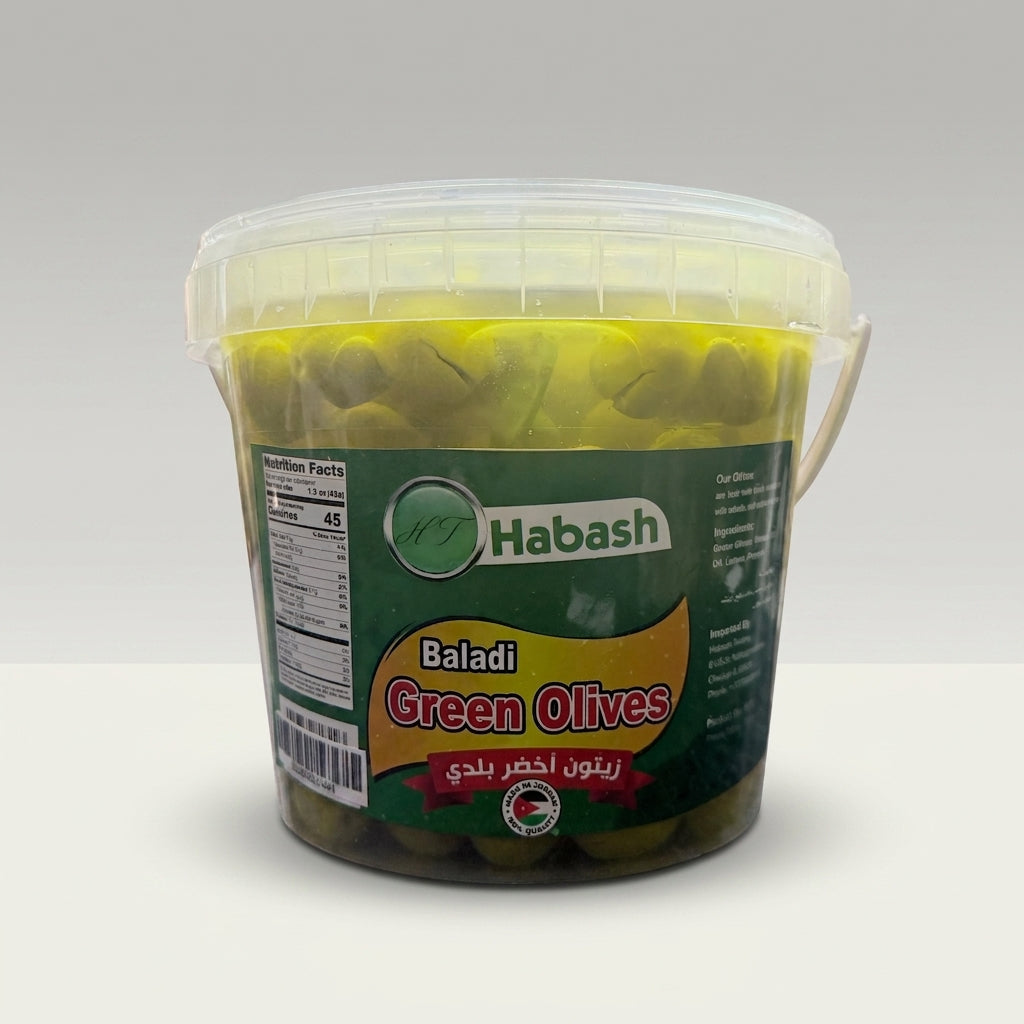 Habash Baladi Green Olives - Authentic Palestinian Premium Whole Olives