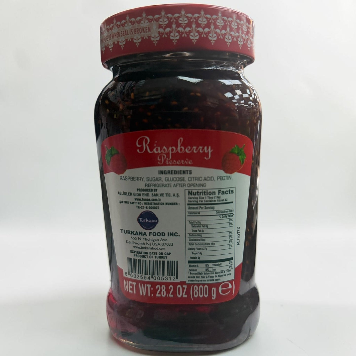 Tunas Raspberry Preserve 800g - Turkish Fruit Spread Jam
