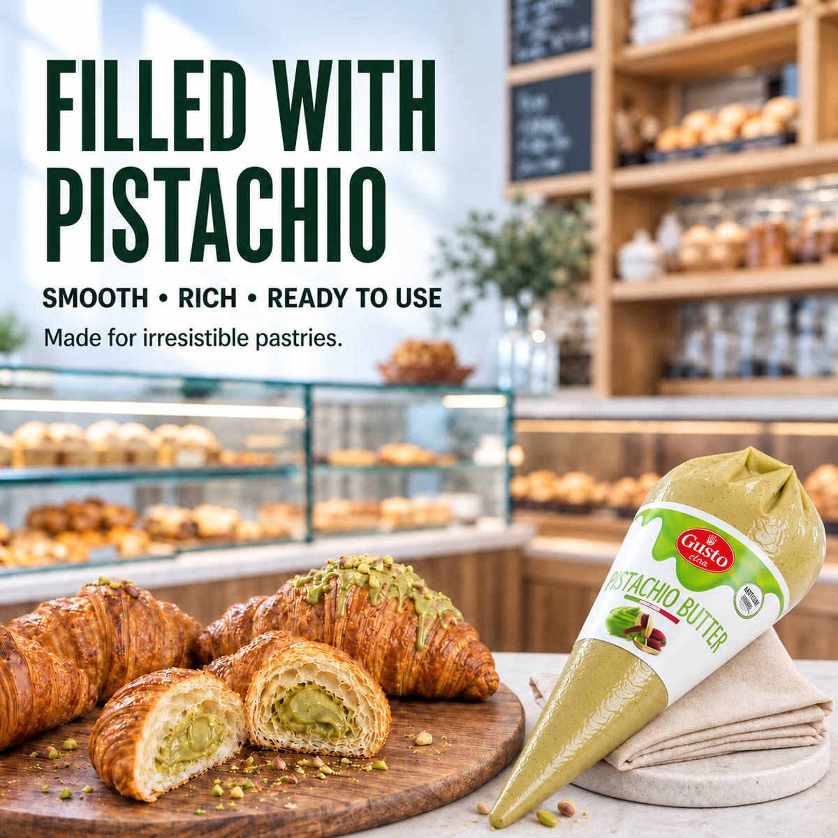 Gusto Etna Sicilian Pistachio Butter Cream – Squeeze Pouch – 400g (14.1 oz)
