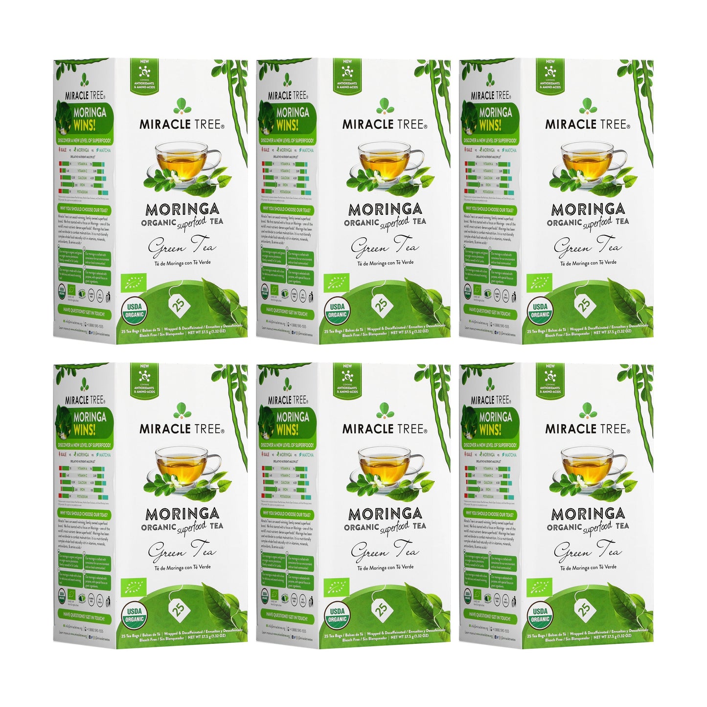 Organic Moringa Tea - Green Tea - Decaffeinated Herbal Tea