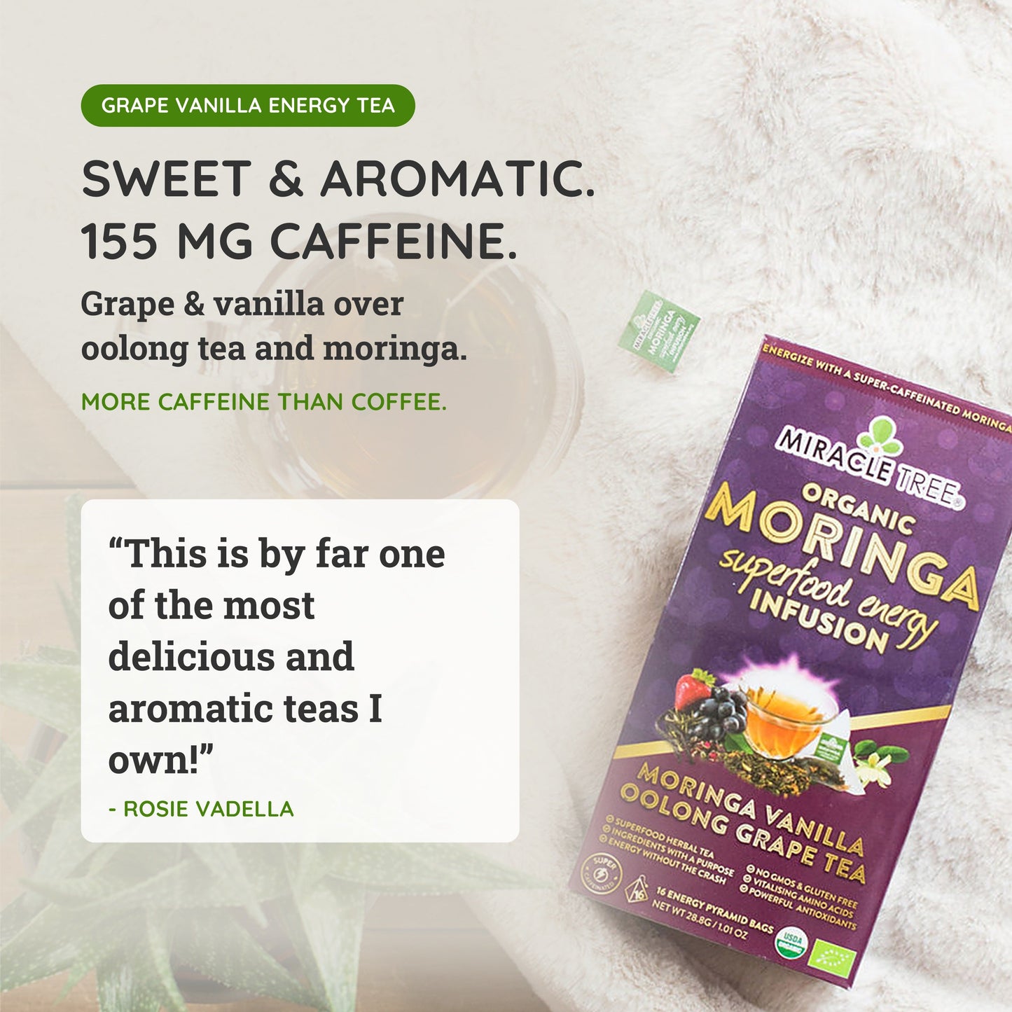 Organic Moringa Energy Tea - Grape Vanilla - Natural Coffee Alternative