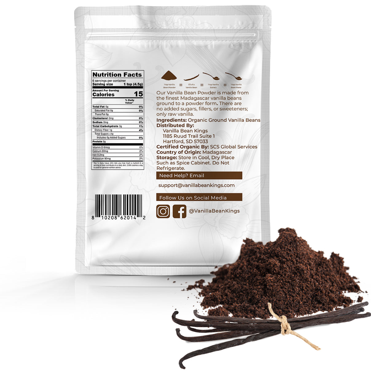 Organic Vanilla Bean Powder - Pure Ground Madagascar Vanilla Powder