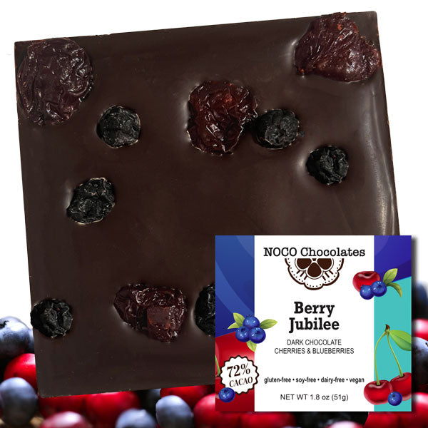 Berry Jubilee™ 72% Dark Chocolate Bar | Blueberries & Cherries | Vegan • Dairy-Free