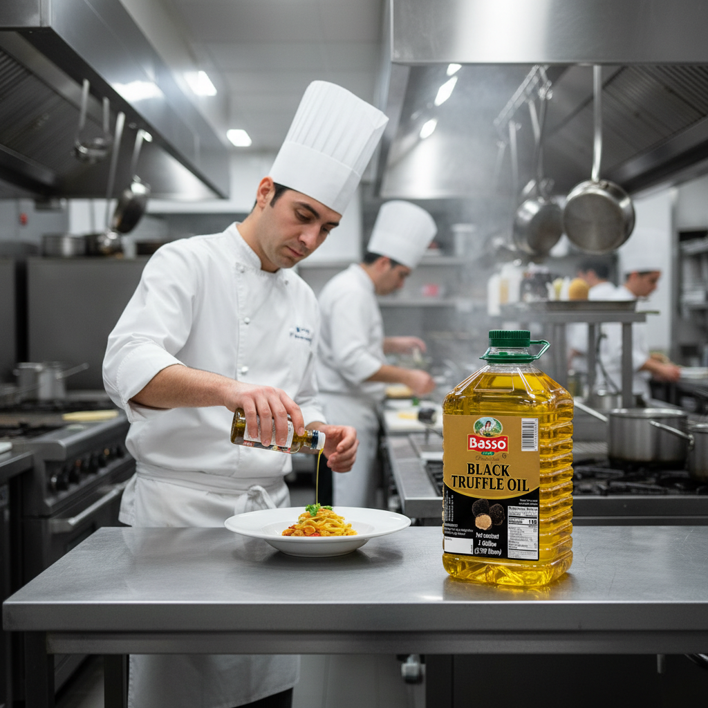 Basso 1904 Black Truffle Infused Extra Virgin Olive Oil – Foodservice Size – 1 Gallon (3.785 L)