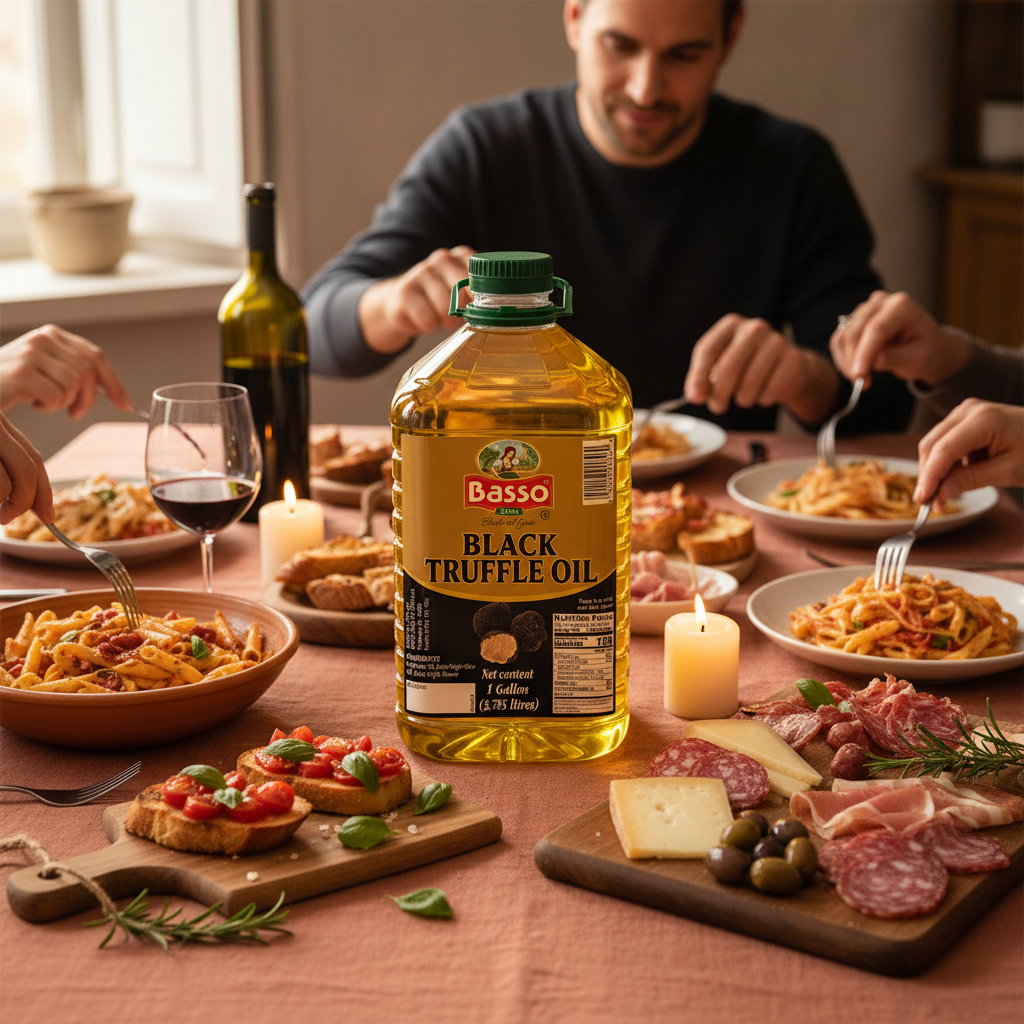 Basso 1904 Black Truffle Infused Extra Virgin Olive Oil – Foodservice Size – 1 Gallon (3.785 L)