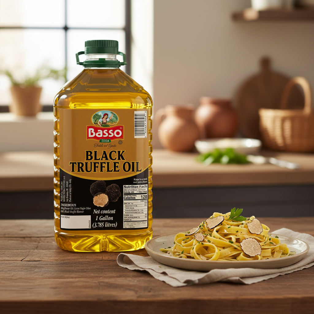 Basso 1904 Black Truffle Infused Extra Virgin Olive Oil – Foodservice Size – 1 Gallon (3.785 L)