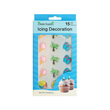 Beach - Edible Cake and Cupcake Topper Sugars, 15 Count Set, Ice Cream, Palm Trees, Sandals, Beach Ball