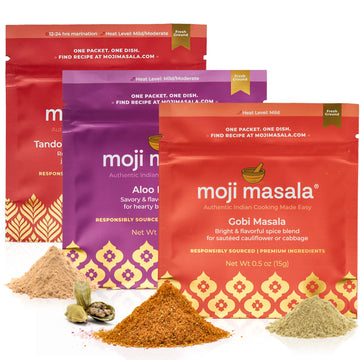 Indian Spice Gift Set for Beginners – Tandoori Chicken, Cauliflower Curry & Potato Curry | 3 Dishes, 3 Recipes | moji masala®